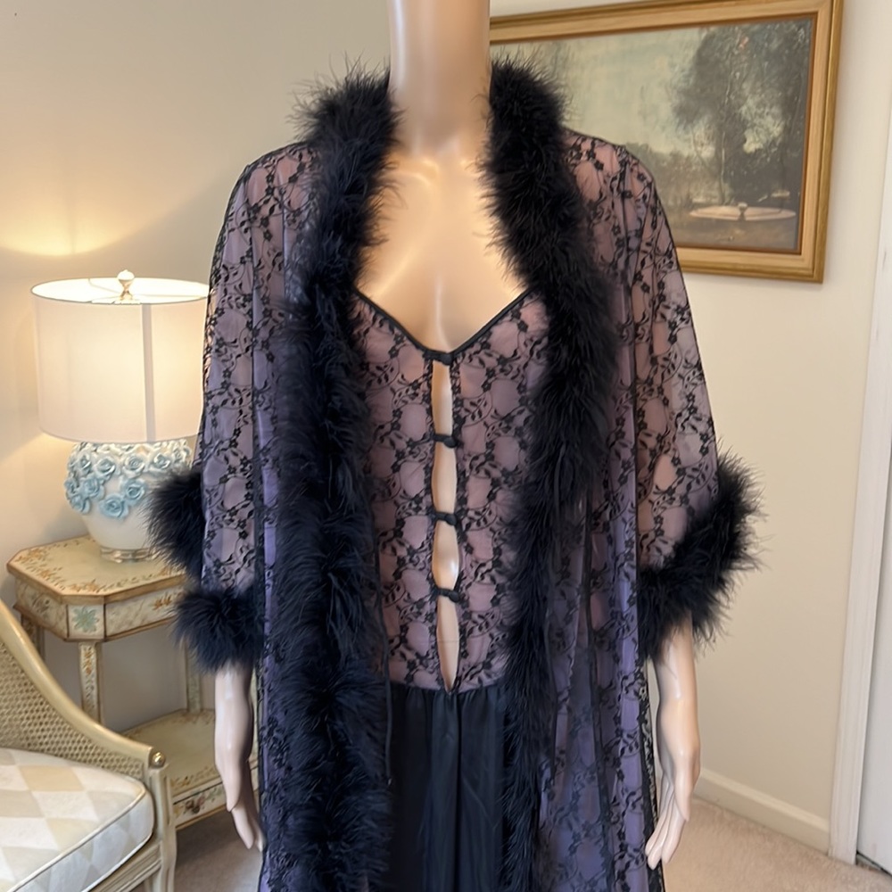 Fabulous Vintage Jenelle of California Lingerie Set, Gown/Jacket with Feathers L - Picture 2 of 12
